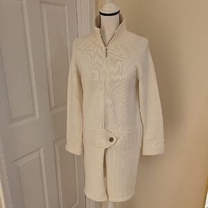 J. Crew Knit Cardigan Coat Cream Zip Up MEDIUM